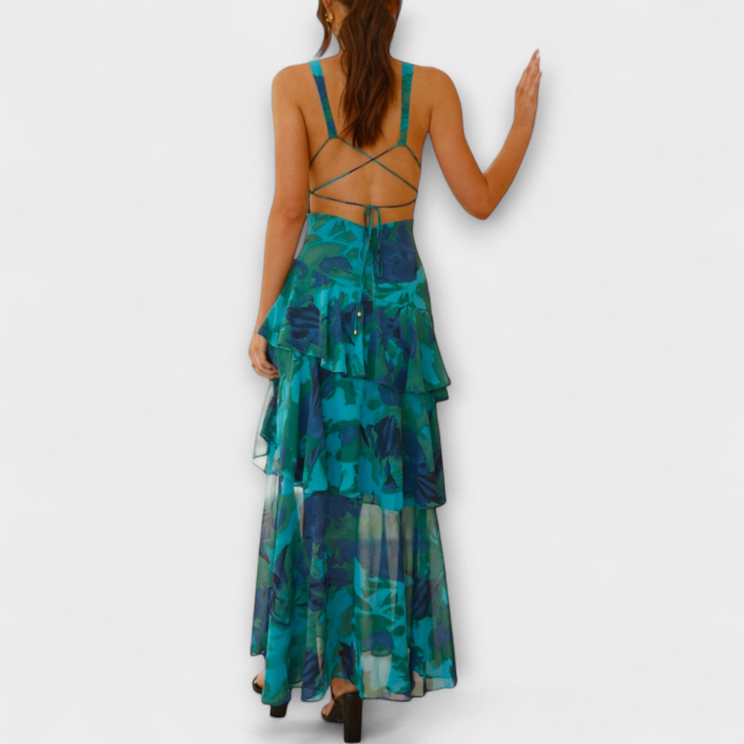Domenica - Chiffon jurk met V-hals en vloeiende lagen