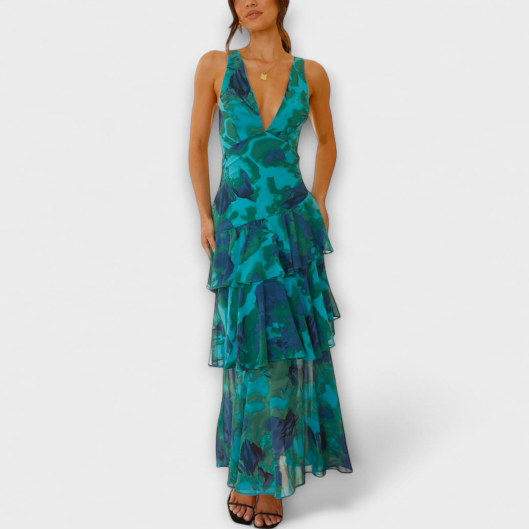 Domenica - Chiffon jurk met V-hals en vloeiende lagen