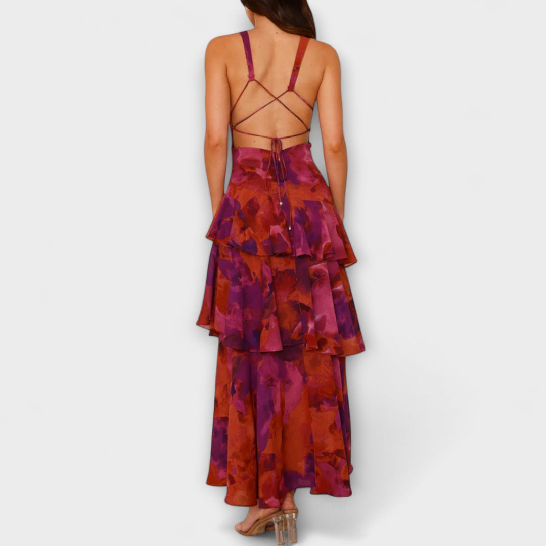 Domenica - Chiffon jurk met V-hals en vloeiende lagen
