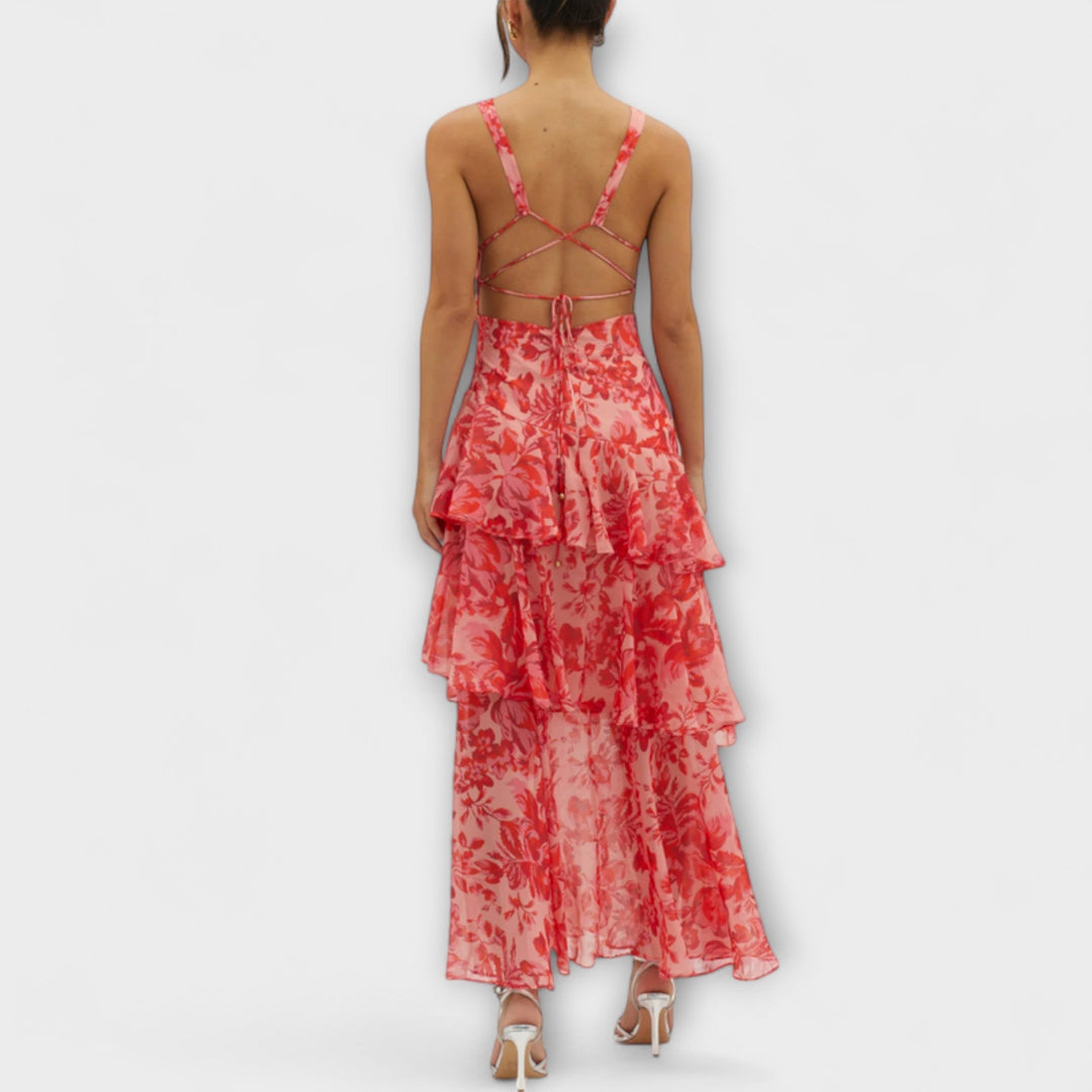 Domenica - Chiffon jurk met V-hals en vloeiende lagen