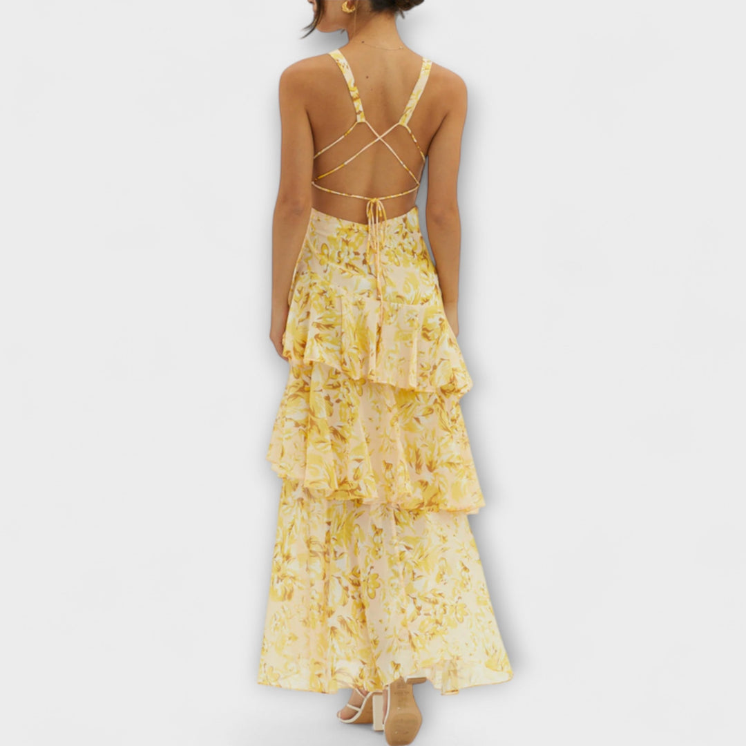 Domenica - Chiffon jurk met V-hals en vloeiende lagen