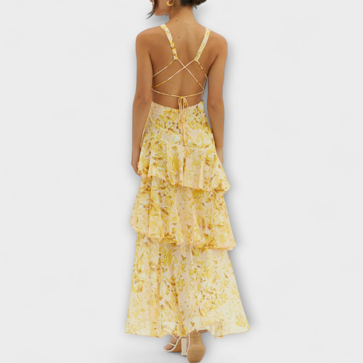 Domenica - Chiffon jurk met V-hals en vloeiende lagen
