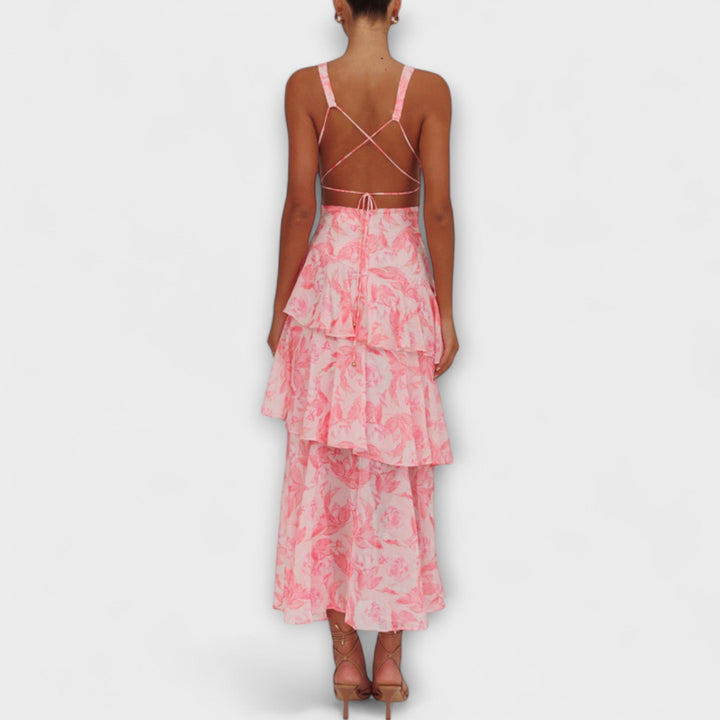 Domenica - Chiffon jurk met V-hals en vloeiende lagen