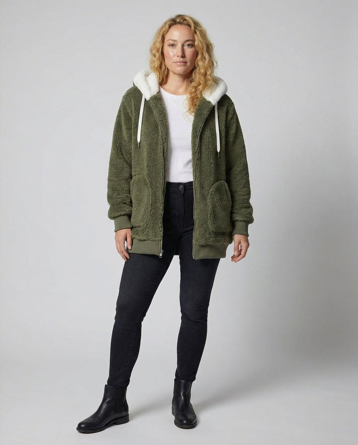 Iolanthe | Oversized fleece jas met kap voor dames