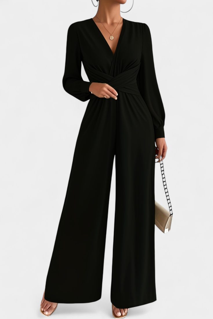 Iris | Elegante jumpsuit met V-hals en wijde pijpen voor dames