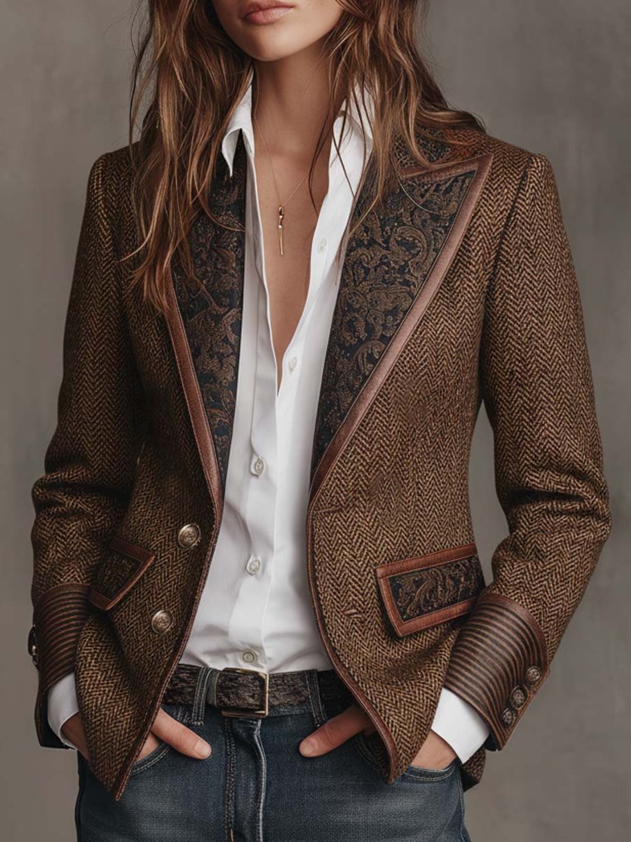 Ivanka | Blazer met visgraatmotief en revers met motief voor dames