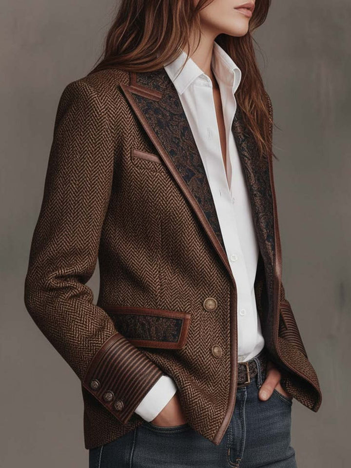 Ivanka | Blazer met visgraatmotief en revers met motief voor dames