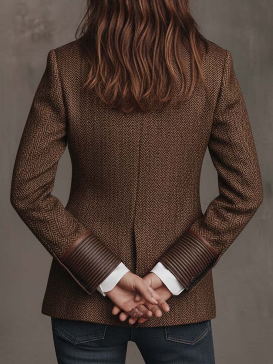 Ivanka | Blazer met visgraatmotief en revers met motief voor dames