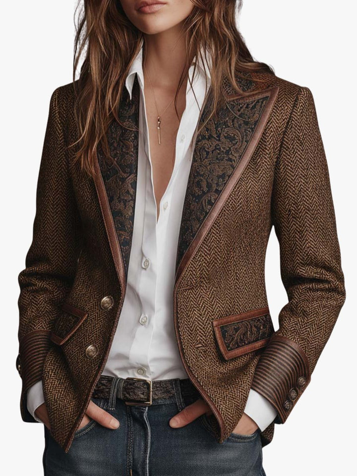Ivanka | Blazer met visgraatmotief en revers met motief voor dames