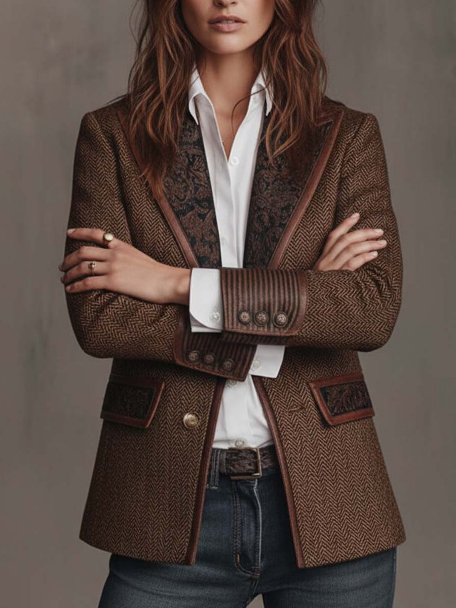 Ivanka | Blazer met visgraatmotief en revers met motief voor dames