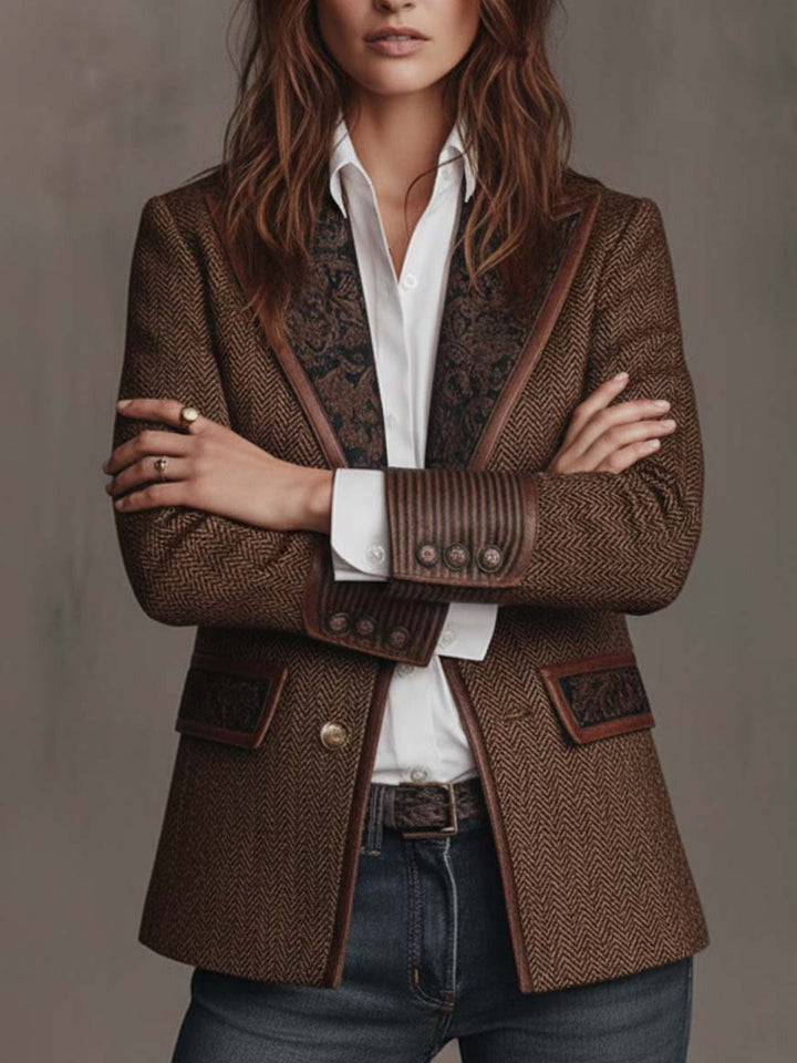 Ivanka | Blazer met visgraatmotief en revers met motief voor dames
