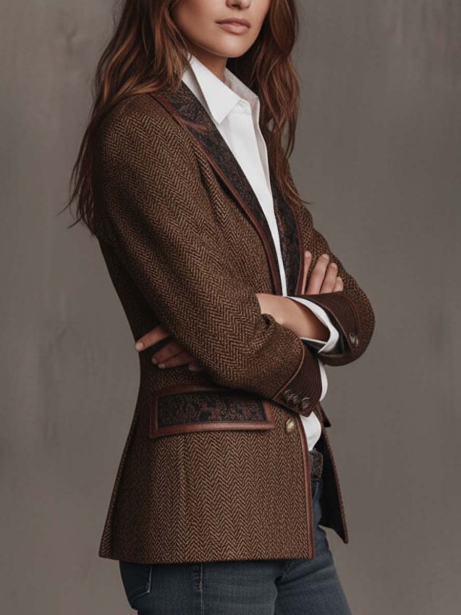 Ivanka | Blazer met visgraatmotief en revers met motief voor dames