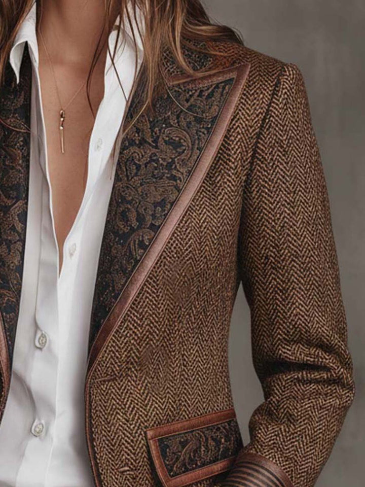 Ivanka | Blazer met visgraatmotief en revers met motief voor dames