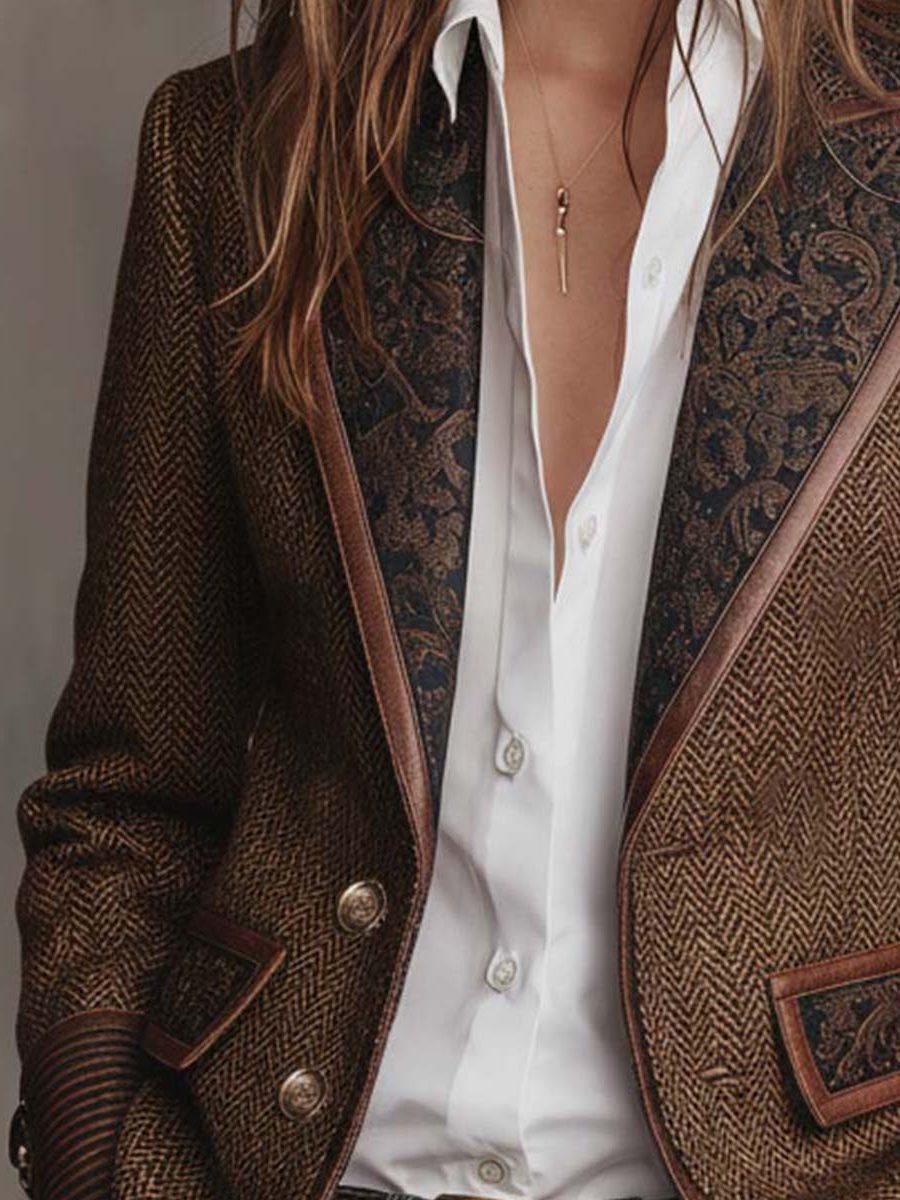 Ivanka | Blazer met visgraatmotief en revers met motief voor dames