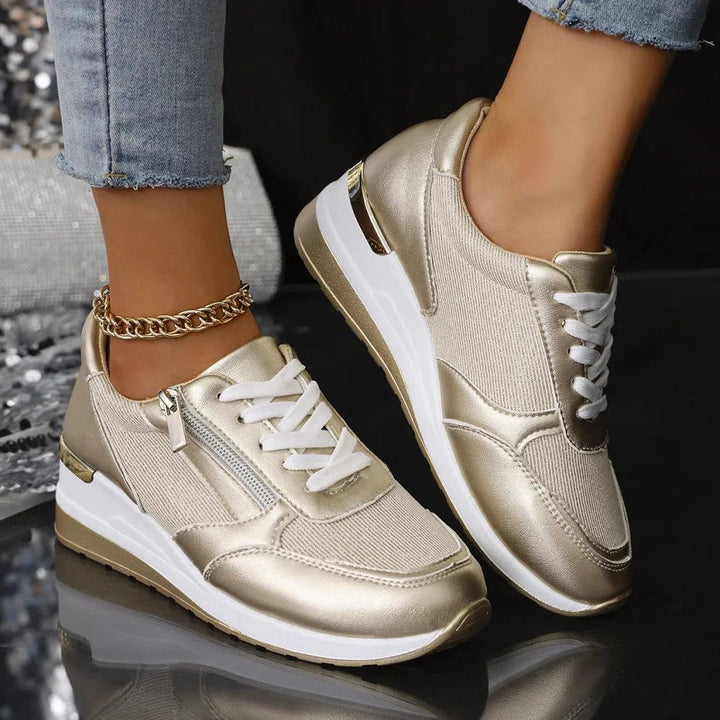 Kiri | Metallic plateausneakers met veters en rits opzij voor dames