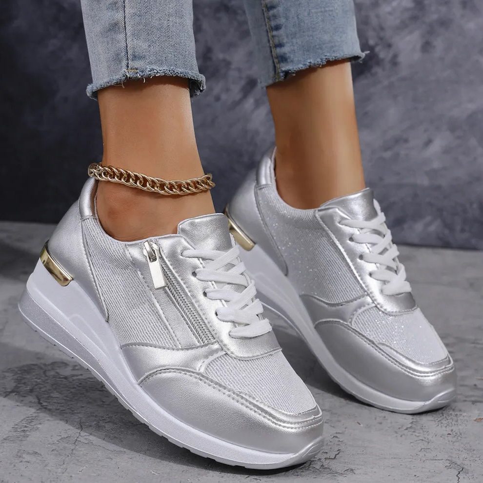 Kiri | Metallic plateausneakers met veters en rits opzij voor dames