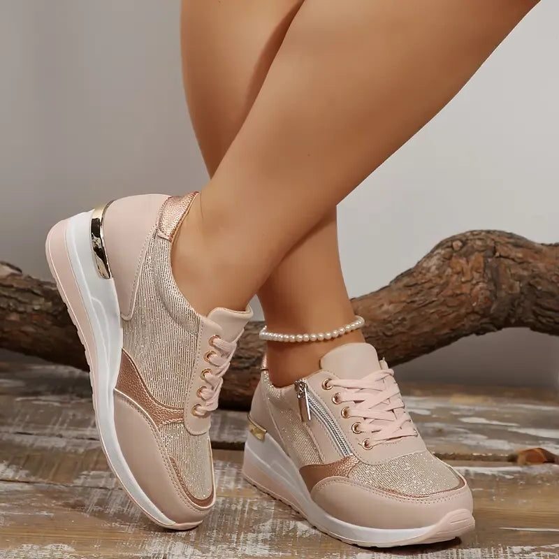 Kiri | Metallic plateausneakers met veters en rits opzij voor dames