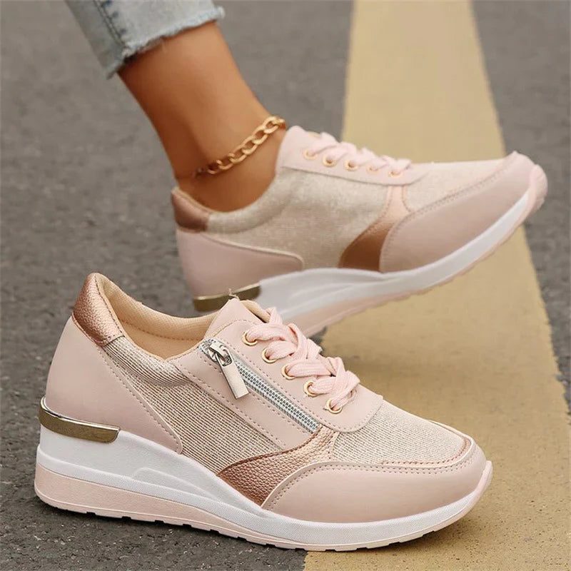 Kiri | Metallic plateausneakers met veters en rits opzij voor dames