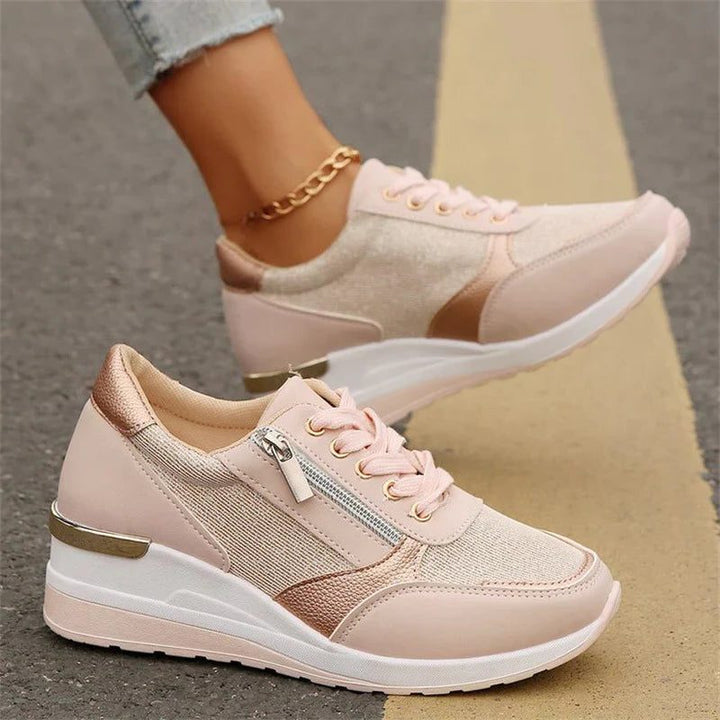 Kiri | Metallic plateausneakers met veters en rits opzij voor dames