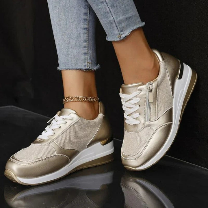 Kiri | Metallic plateausneakers met veters en rits opzij voor dames