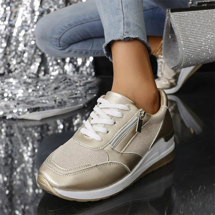 Kiri | Metallic plateausneakers met veters en rits opzij voor dames