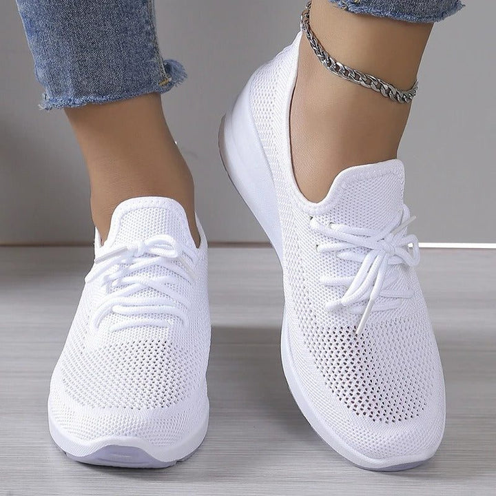 Lilac | Gebreide sneakers met veters en witte plateauzool voor dames
