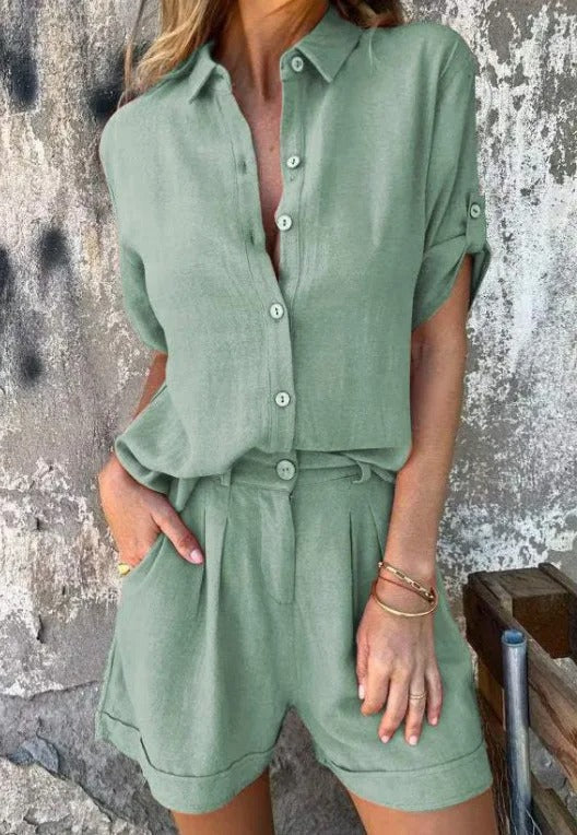 Aneta | Set met hemdblouse en short voor dames
