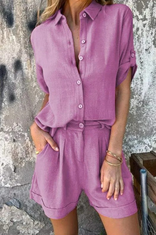 Aneta | Set met hemdblouse en short voor dames