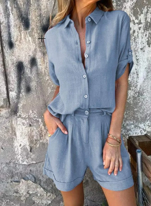 Aneta | Set met hemdblouse en short voor dames
