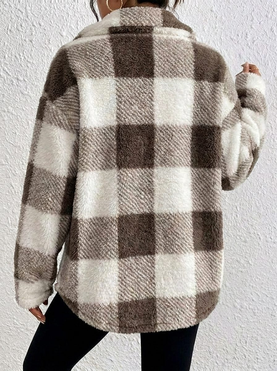 Maurelle | Geruite oversized jas in zachte pluche met knopen voor dames