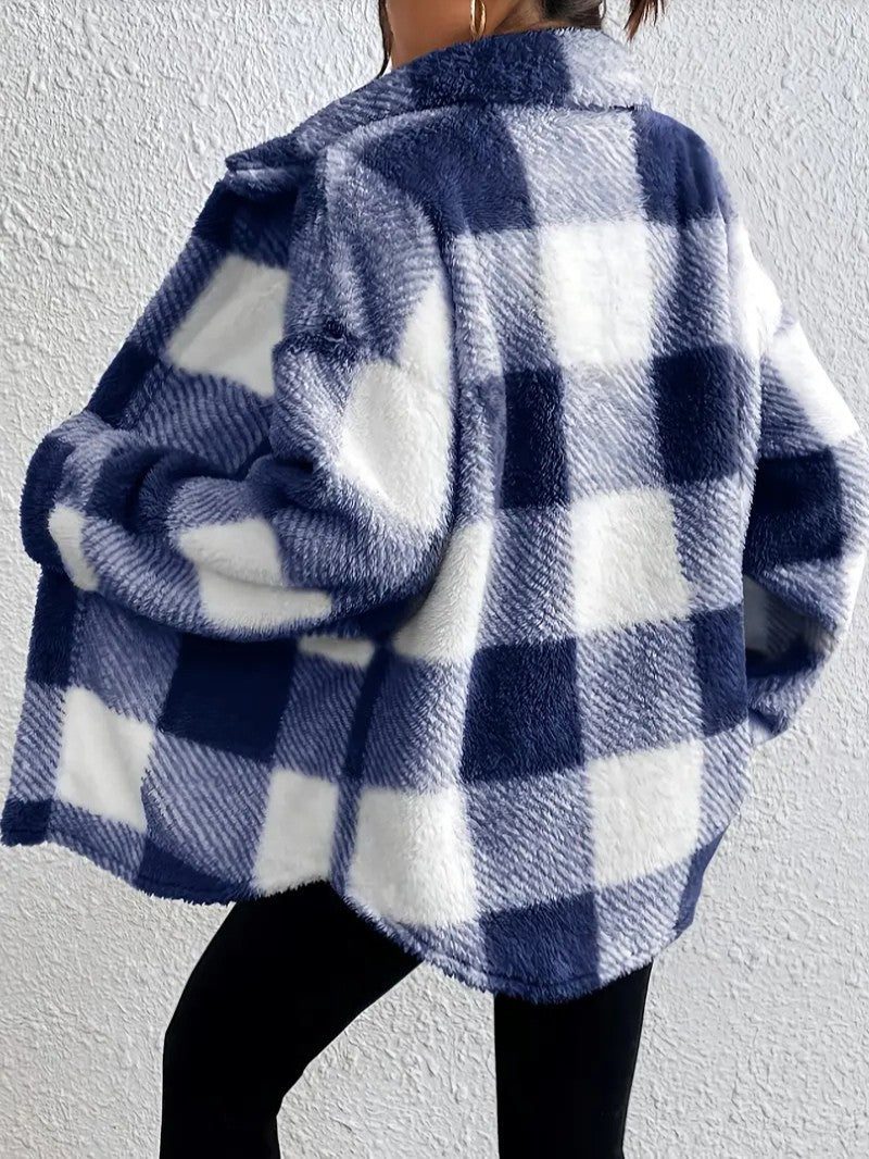 Maurelle | Geruite oversized jas in zachte pluche met knopen voor dames