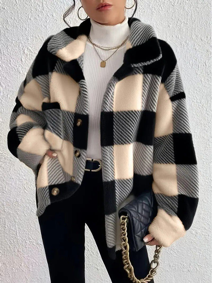 Maurelle | Geruite oversized jas in zachte pluche met knopen voor dames