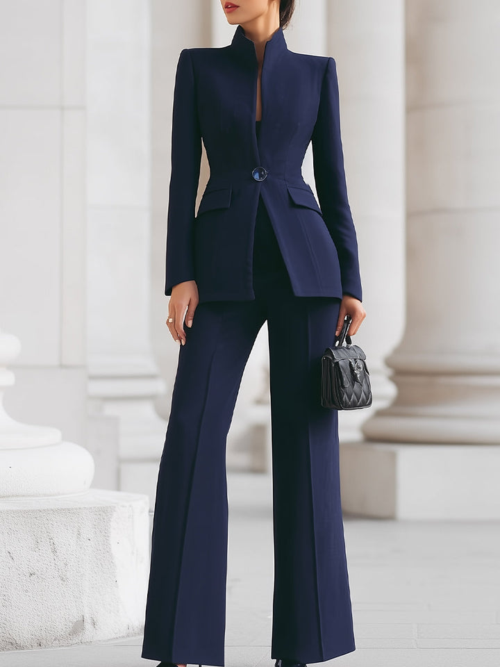 Silvana | Set met blazer met opstaande kraag en wijde broek voor dames