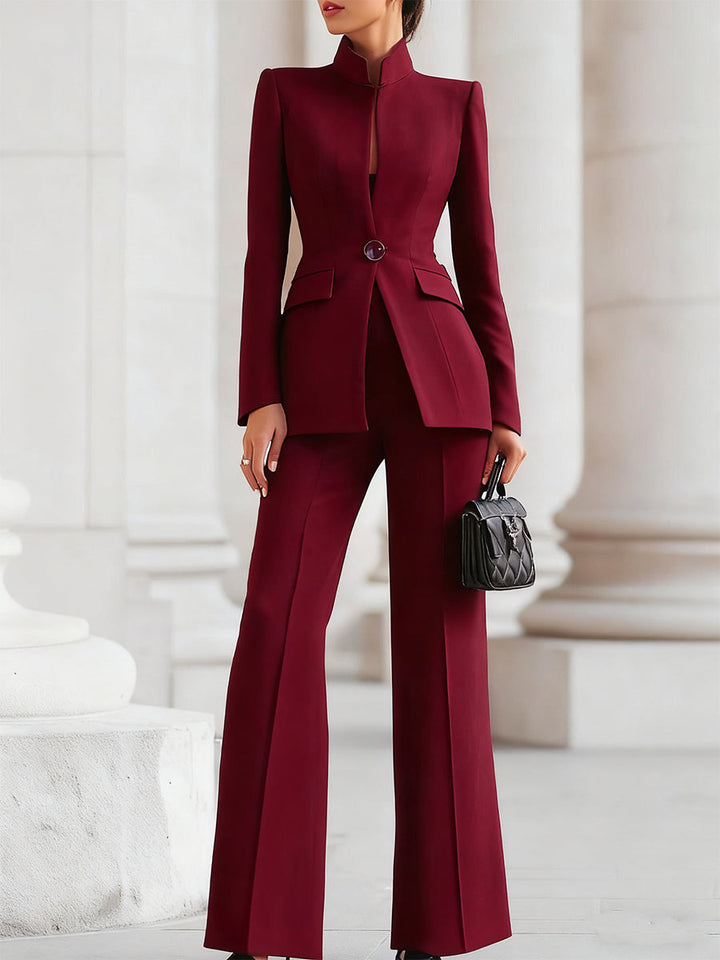 Silvana | Set met blazer met opstaande kraag en wijde broek voor dames