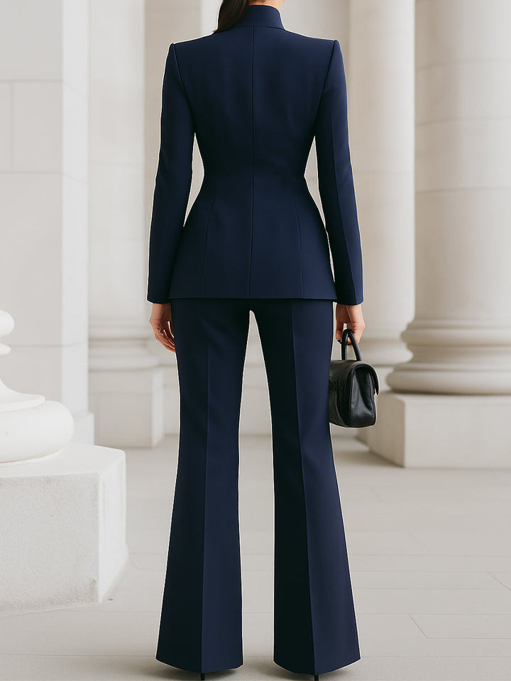 Silvana | Set met blazer met opstaande kraag en wijde broek voor dames