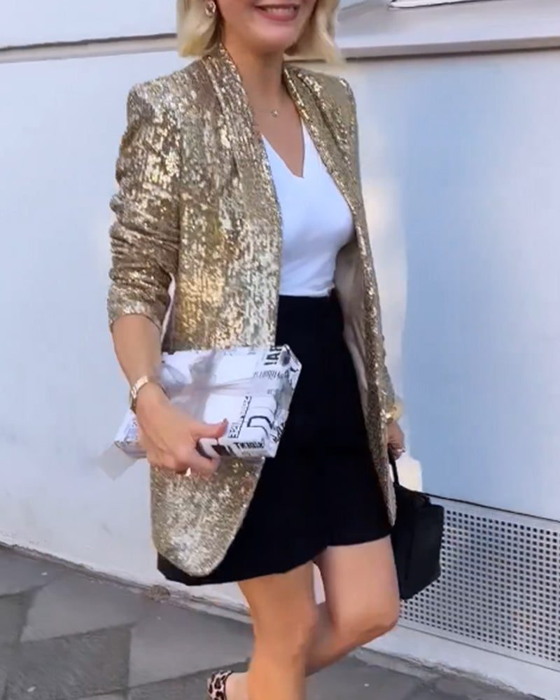 Myla | Lange pailletten blazer met open voorkant voor dames