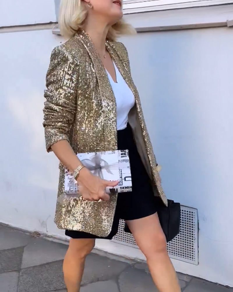 Myla | Lange pailletten blazer met open voorkant voor dames