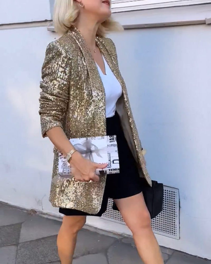 Myla | Lange pailletten blazer met open voorkant voor dames