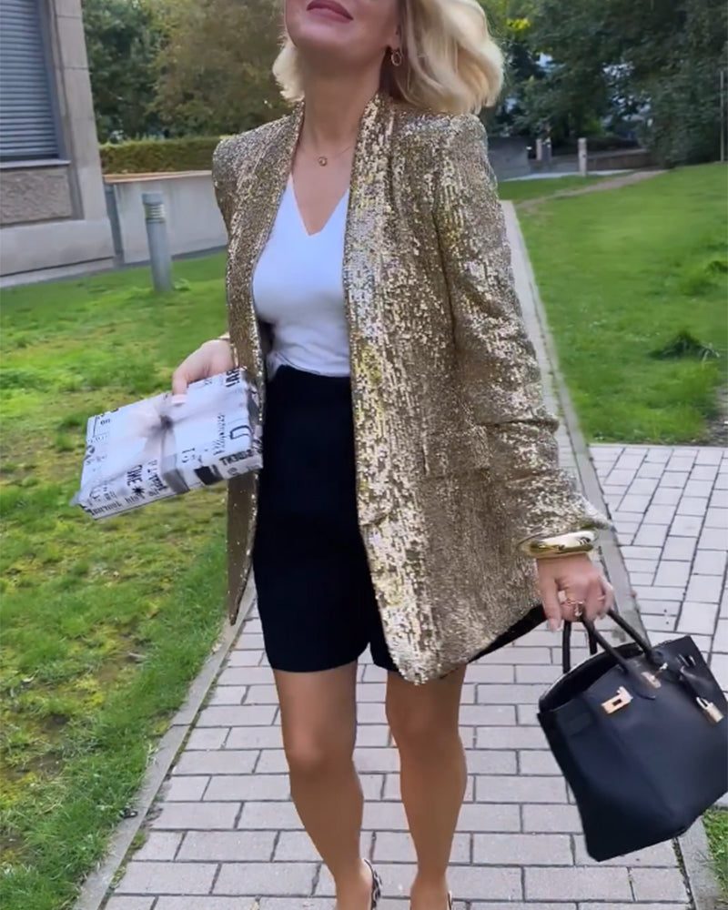Myla | Lange pailletten blazer met open voorkant voor dames