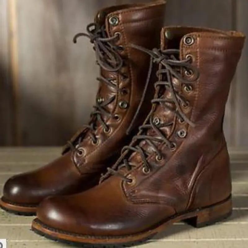Nairobi | Leren veterbottines met omslagkraag voor dames