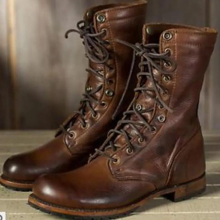 Nairobi | Leren veterbottines met omslagkraag voor dames
