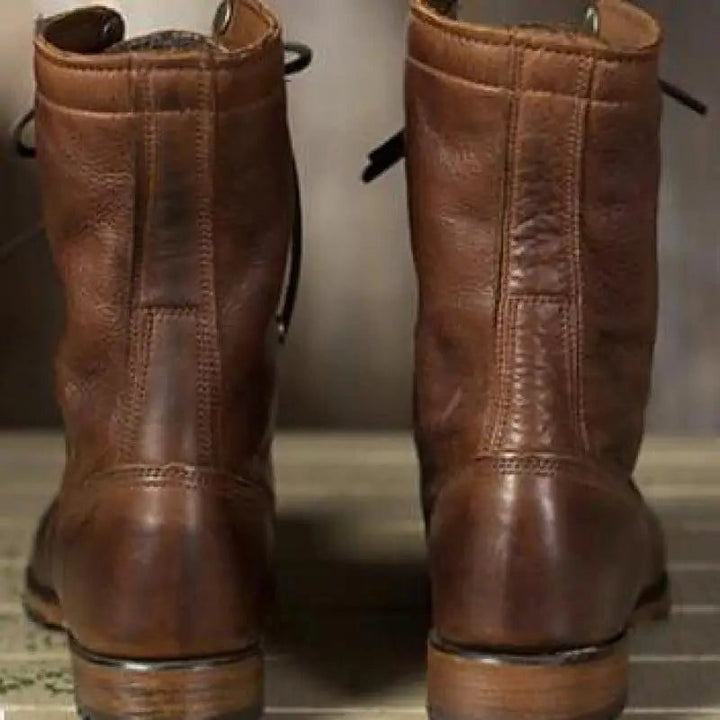 Nairobi | Leren veterbottines met omslagkraag voor dames