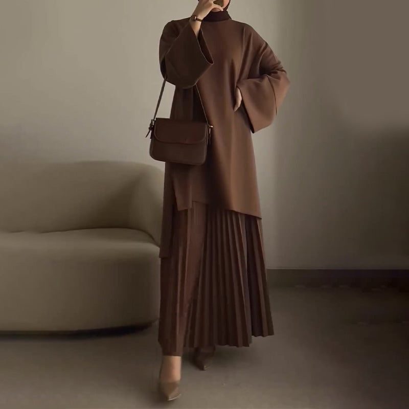 Nairobi | Oversized midiset met plissérok en klokmouwen voor dames