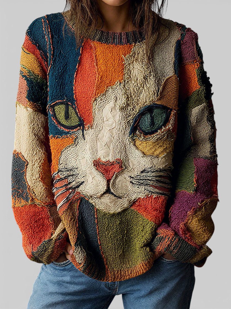 Nieve | Oversized trui met ronde hals en dierenmotief voor dames