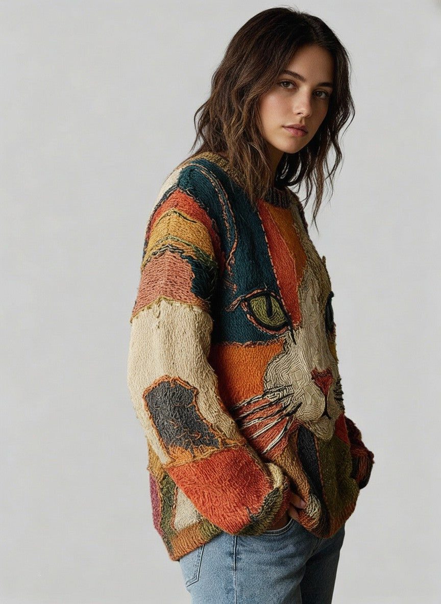 Nieve | Oversized trui met ronde hals en dierenmotief voor dames