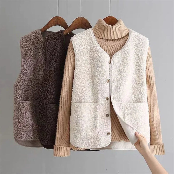 Norah | Mouwloos ribgebreid gilet met knopen voor dames