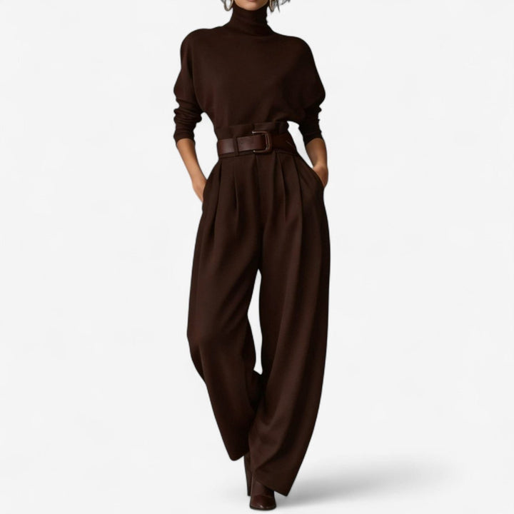 Oleander | Jumpsuit met wijde pijpen, col en riem voor dames