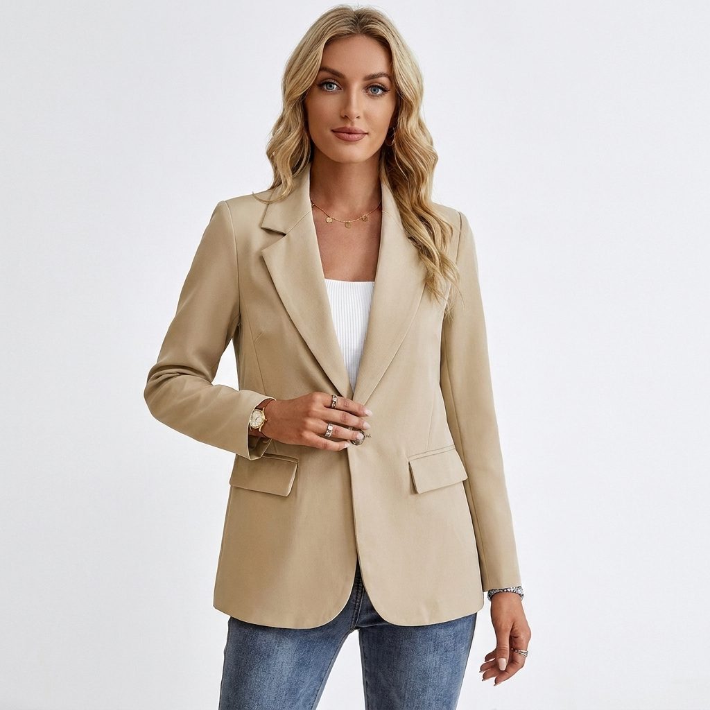 Oriane | Blazer met één rij knopen, reverskraag en gouden knoop voor dames