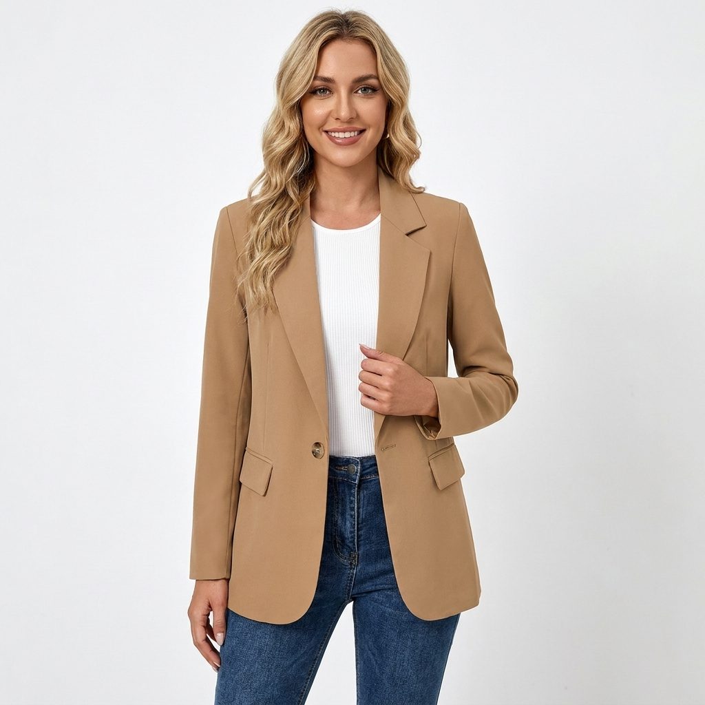 Oriane | Blazer met één rij knopen, reverskraag en gouden knoop voor dames