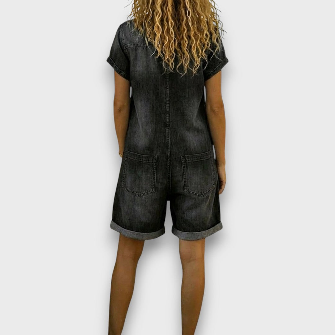 Cátia - Korte vintage jumpsuit van katoen met denimlook